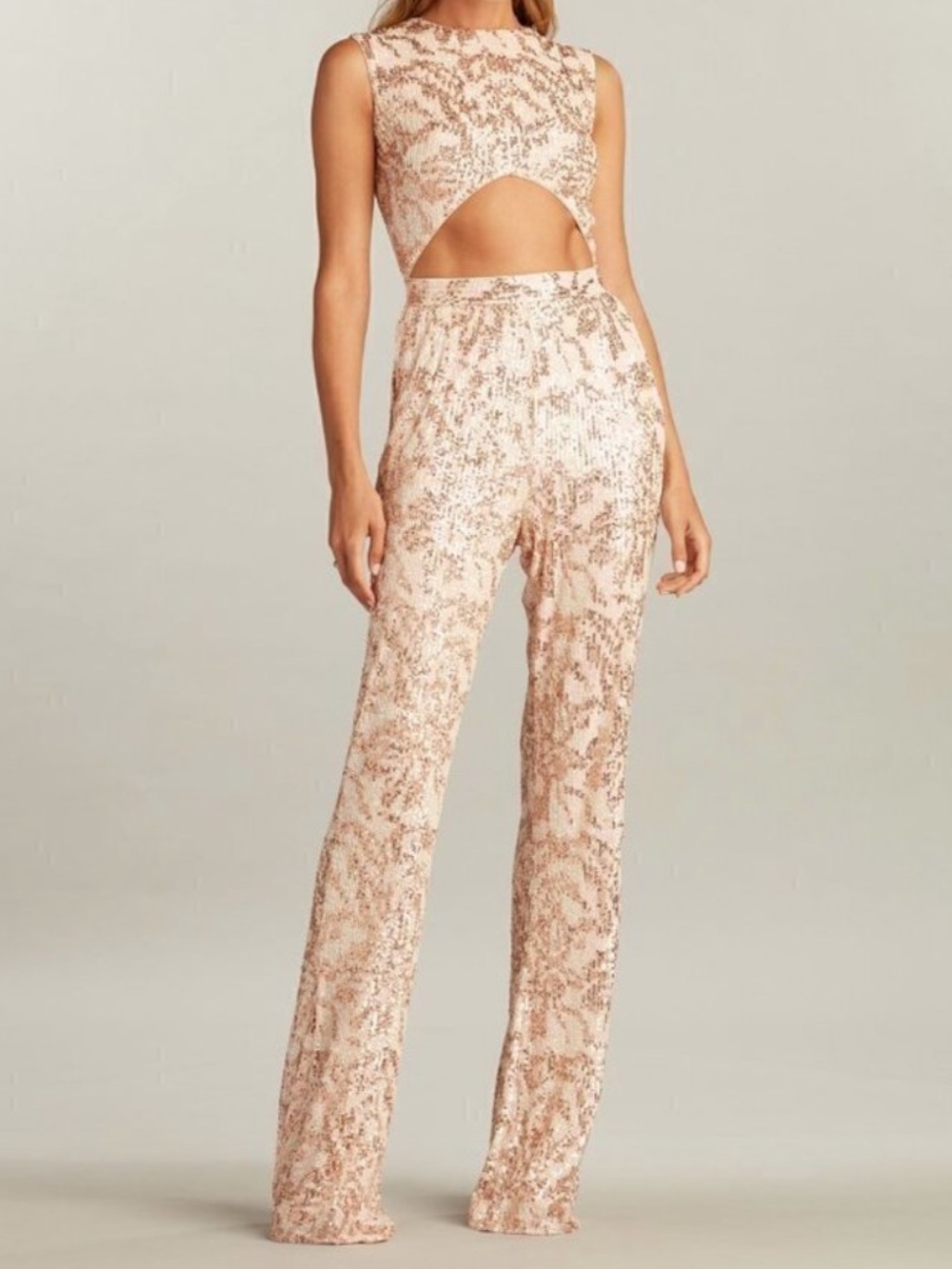 NWT SHO by Tadashi Shoji Sequin Sleeveless Metallic Jumpsuit Cutout